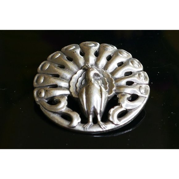 Vintage Sterling Silver Open Tail Feathers Peacock Brooch - Picture 4 of 8